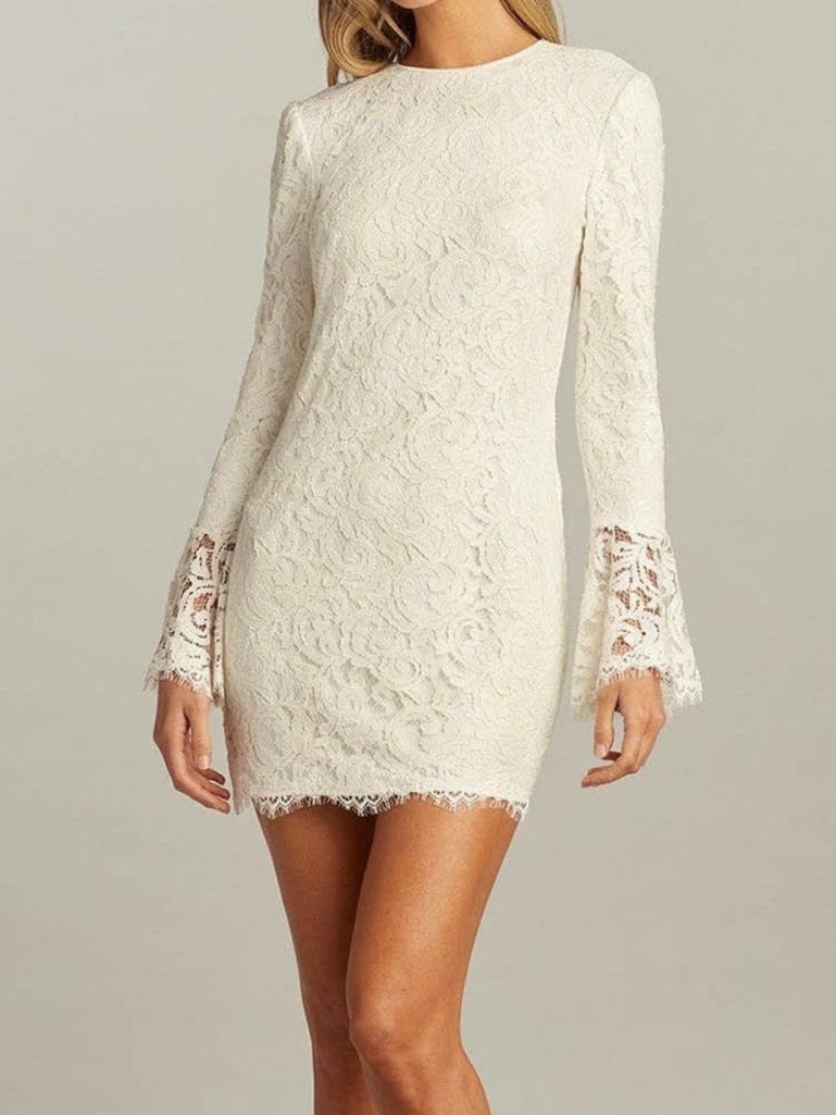 Sho For Tadashi Shoji Jamila Lace Long Sleeve White Dress 10 Cutout Bridal